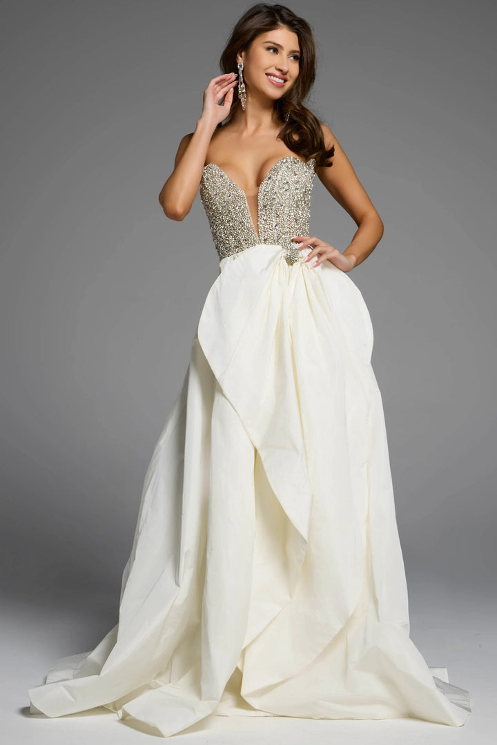 Jovani 41141 Strapless Crystal Embellished Gown With Bold Ruffle Skirt