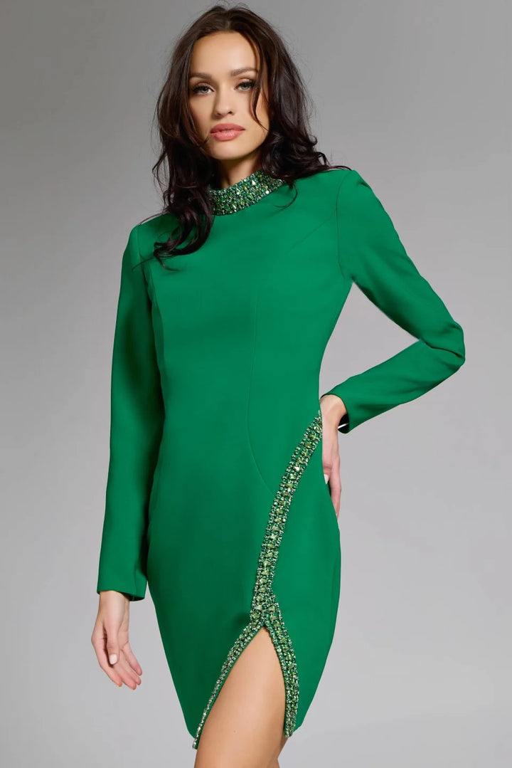 Jovani 42008 Embellished High-Neck Long Sleeve Cocktail Dress