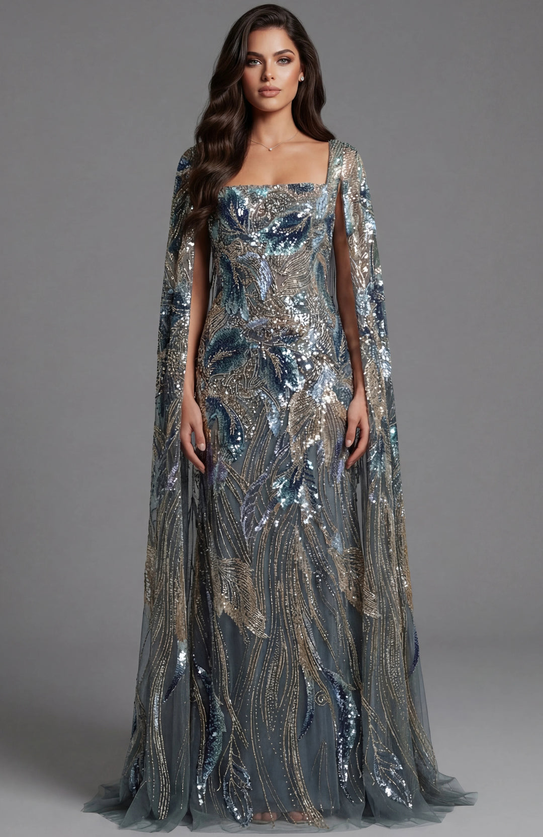 Jovani 45941 Sequin Embellished Gown With Square Neckline - FOSTANI.com