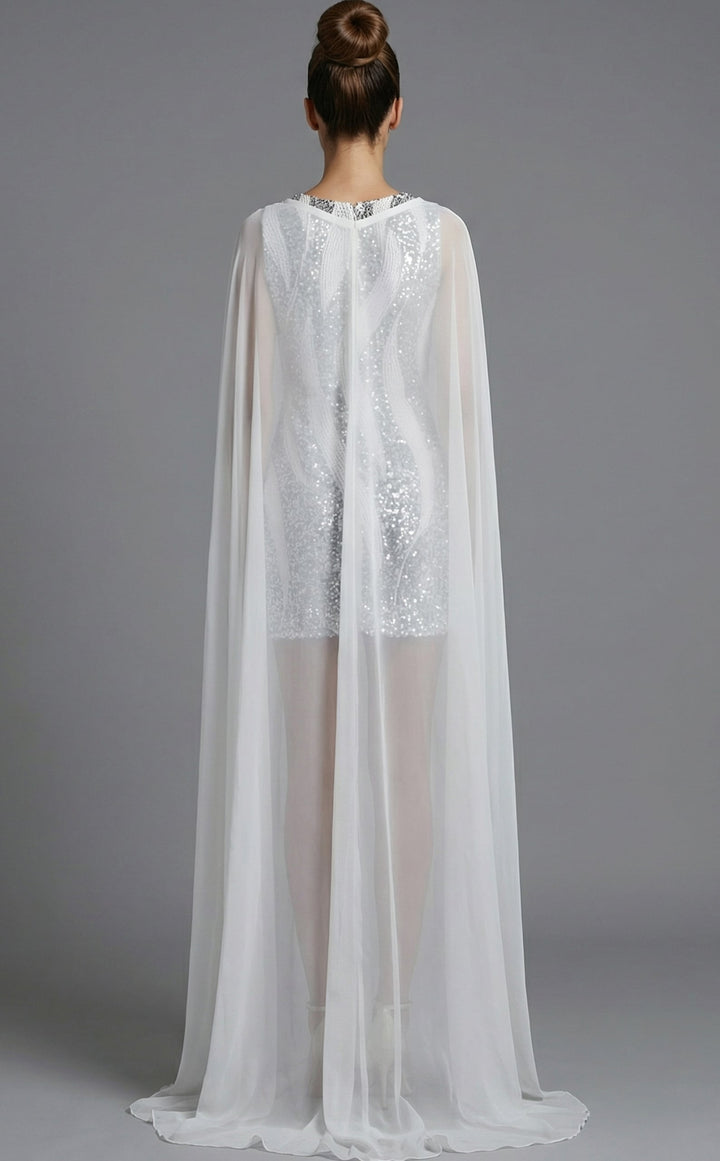 Jovani 46072 mini dress with floor length cape back view