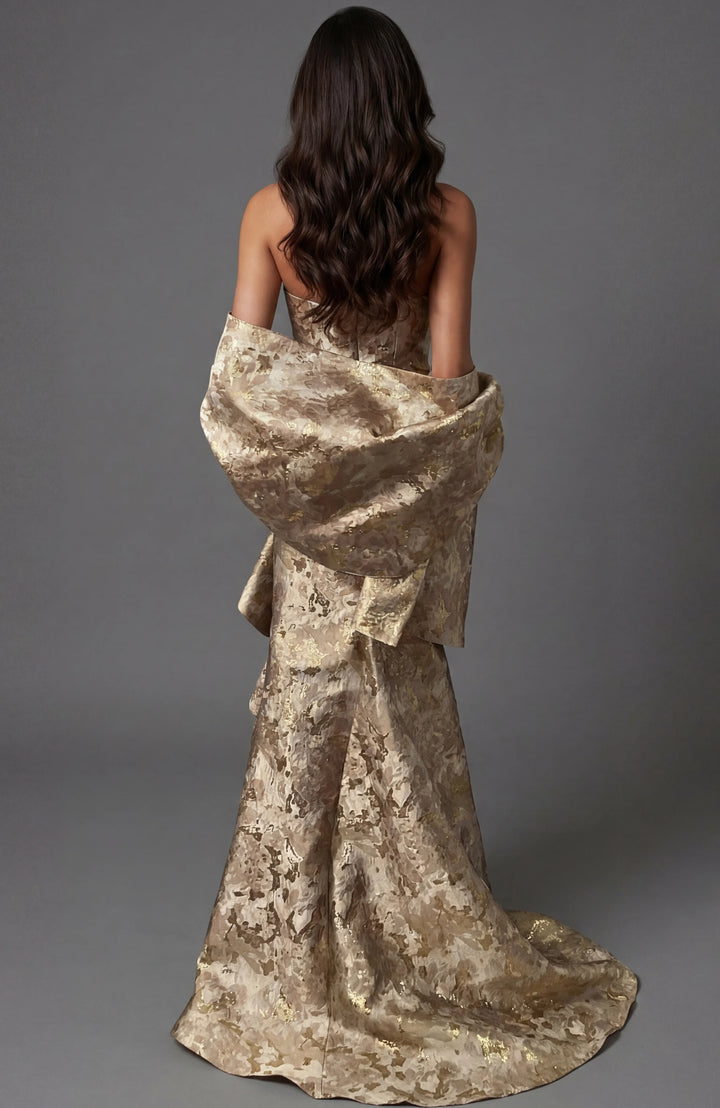 Jovani 46517 Brocade Gown With Draped Side Detail - FOSTANI.com