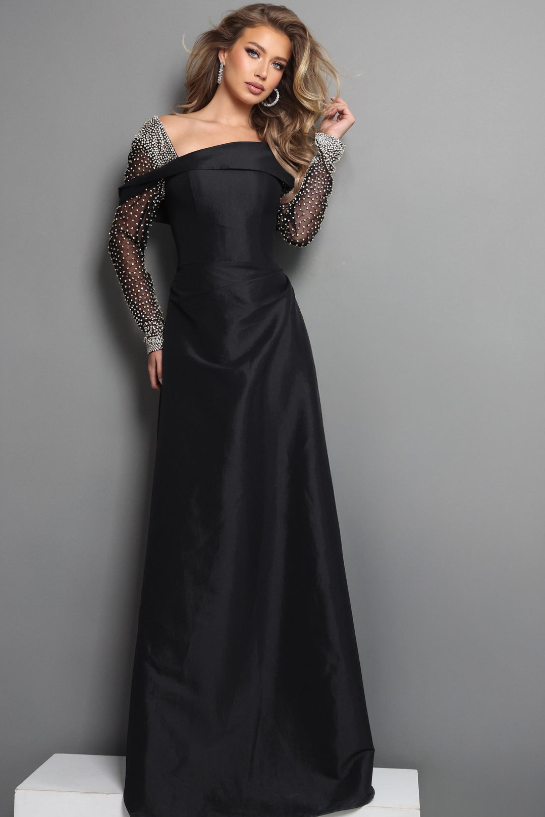 Jovani 46769 Off Shoulder Long Sleeve Beaded Dress