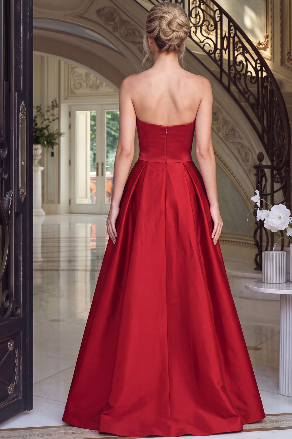 Jovani 47594 Strapless Crystal Bow Ball Gown Prom Dress back view