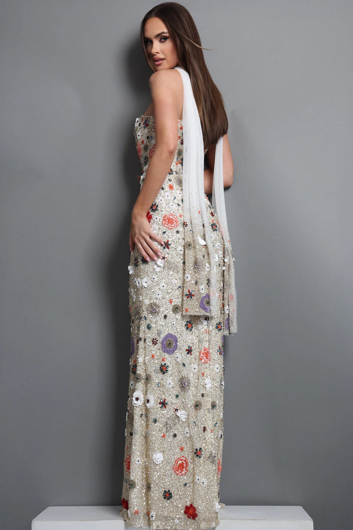 Jovani 48587 Strapless Floral Embroidered Sequin Mermaid Gown