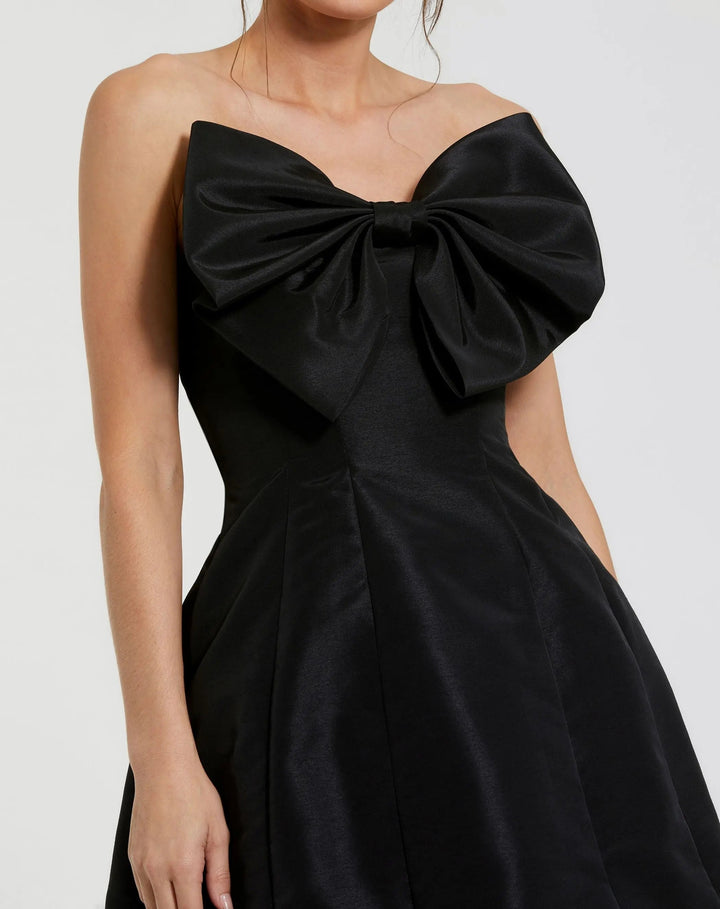 Mac Duggal 49210 Black Strapless Oversized Bow Fit & Flare Mini Dress