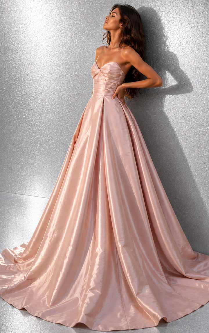 Jovani 49571 strapless sweetheart basque waist ball gown, front
