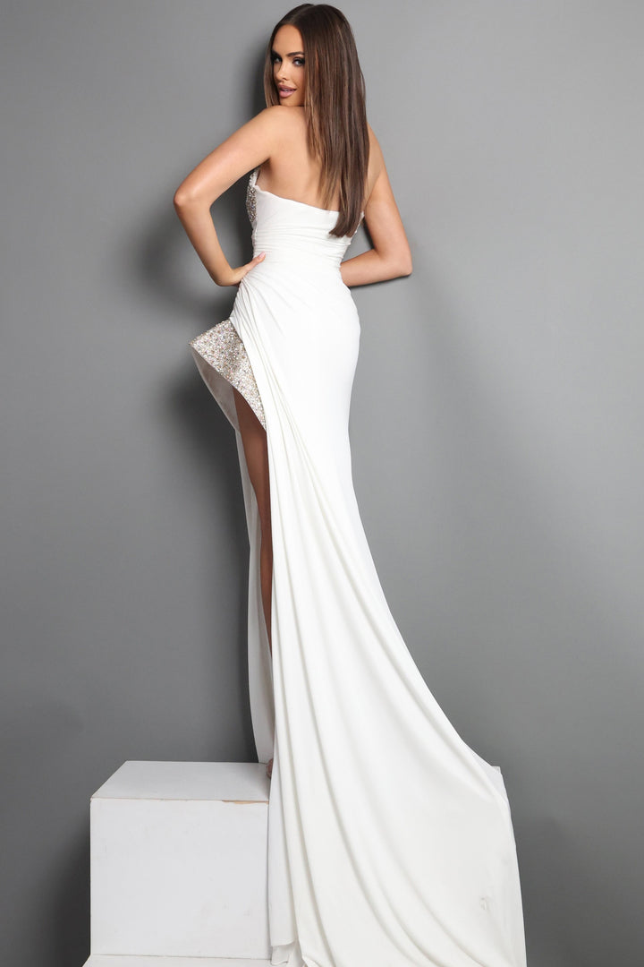 Jovani 49577 Beaded Bodice High Slit Sheath Dress