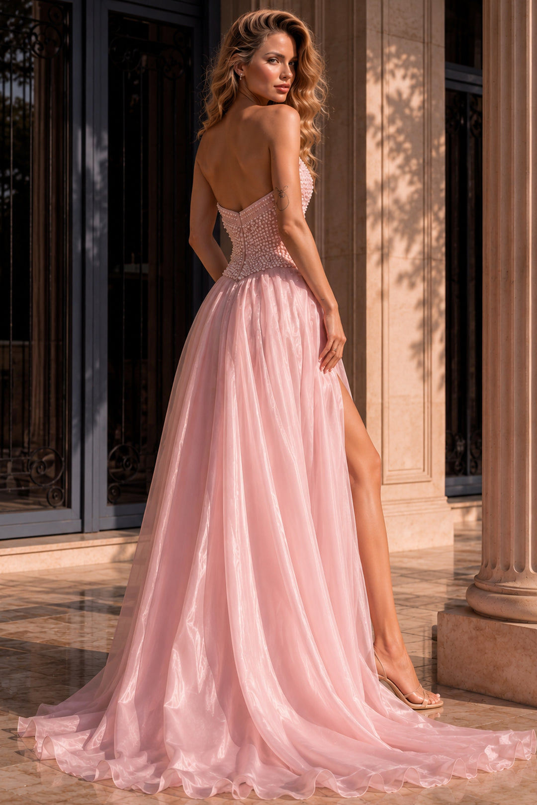 Jovani 49822 Beaded Corset Gown with Flowing Overskirt