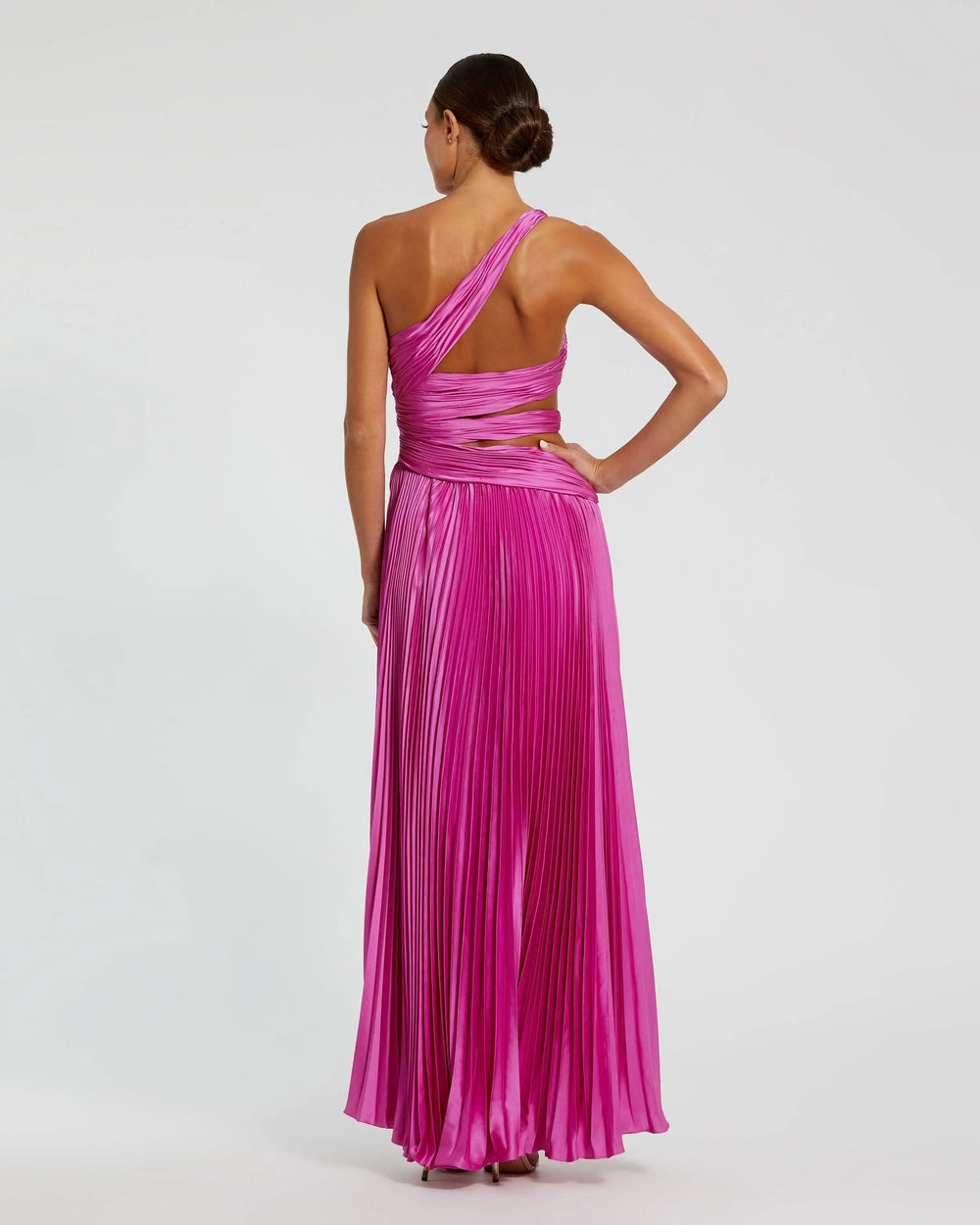 Purple One Shoulder Pleated Charmeuse Gown with Slit - FOSTANI.com
