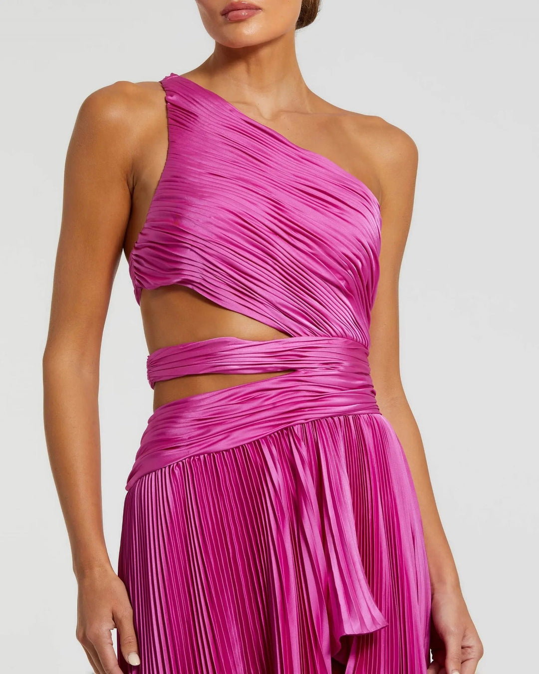 Purple One Shoulder Pleated Charmeuse Gown with Slit - FOSTANI.com