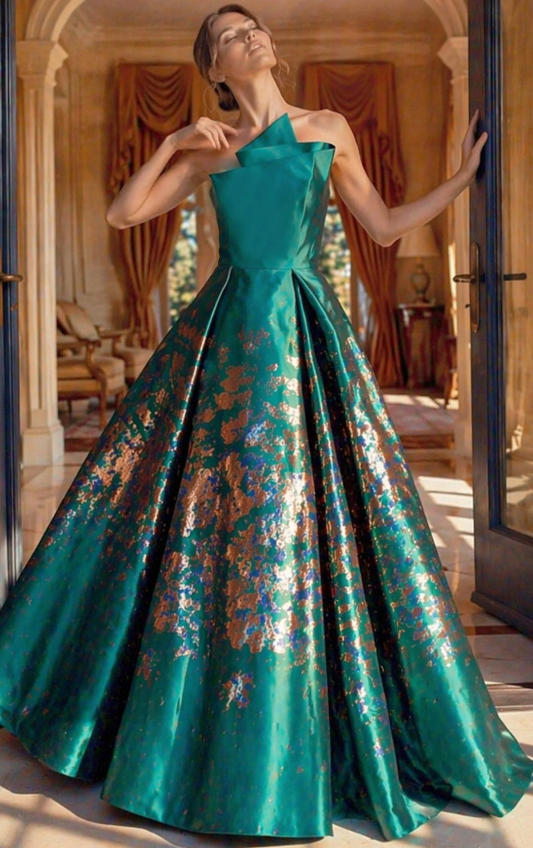 Jovani 49851 Strapless Brocade Evening Ball Gown - FOSTANI.com