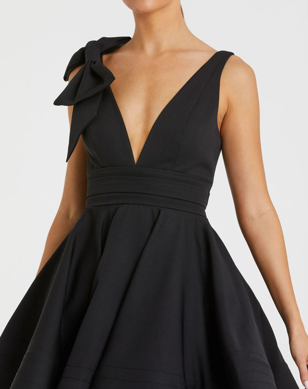 Mac Duggal 49971 Crepe Sleeveless V-Neck Mini Dress With Bow Dress - FOSTANI.com