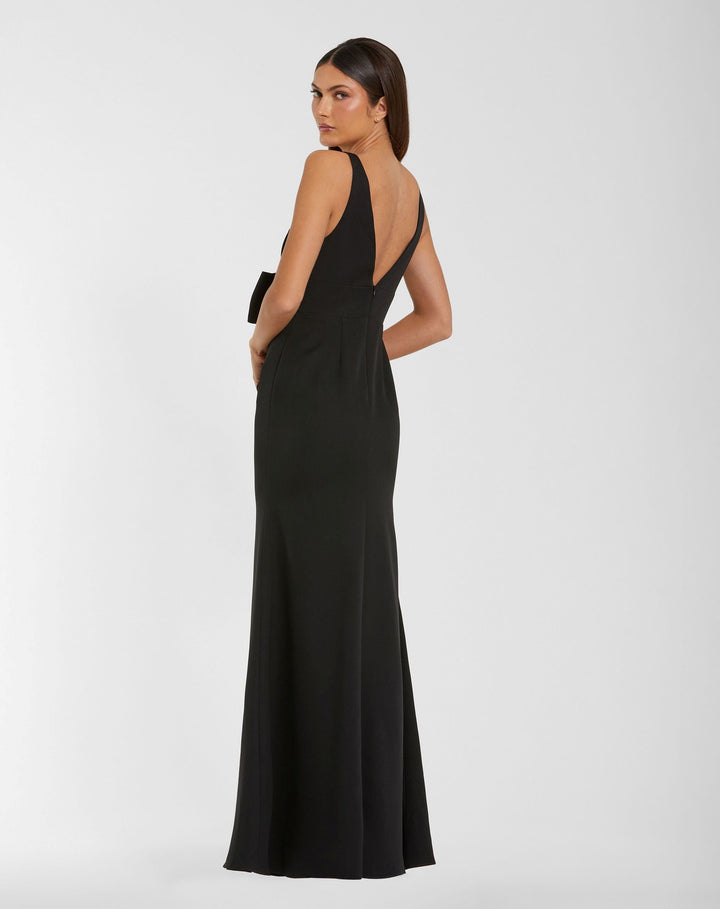 Mac Duggal 50087 Crepe Sleeveless V-Neck Dress with Bow