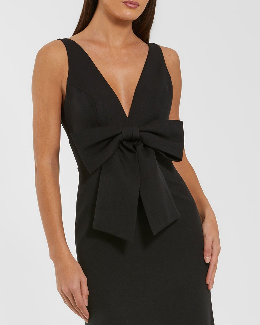 Mac Duggal 50087 Crepe Sleeveless V-Neck Dress with Bow