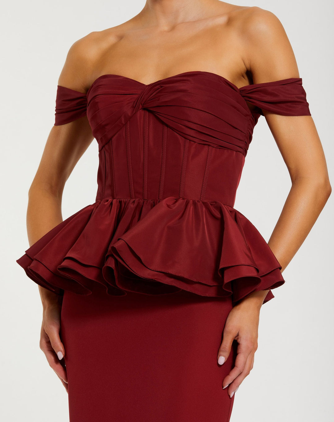 Mac Duggal 50101 Off The Shoulder Peplum Trumpet Gown