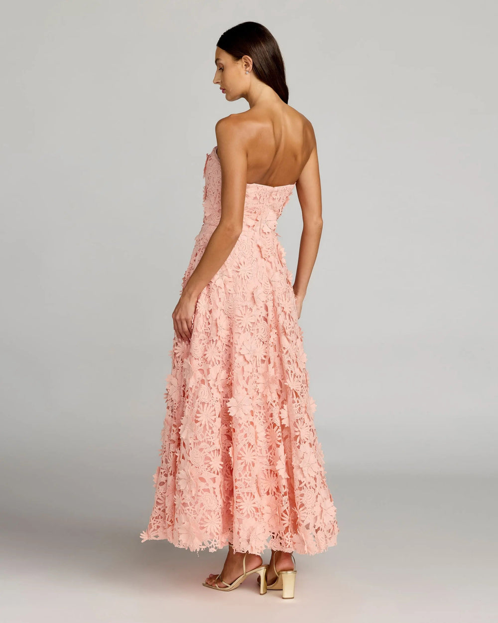 Pink Strapless Floral Embroidered Lace A-Line Dress - FOSTANI.com