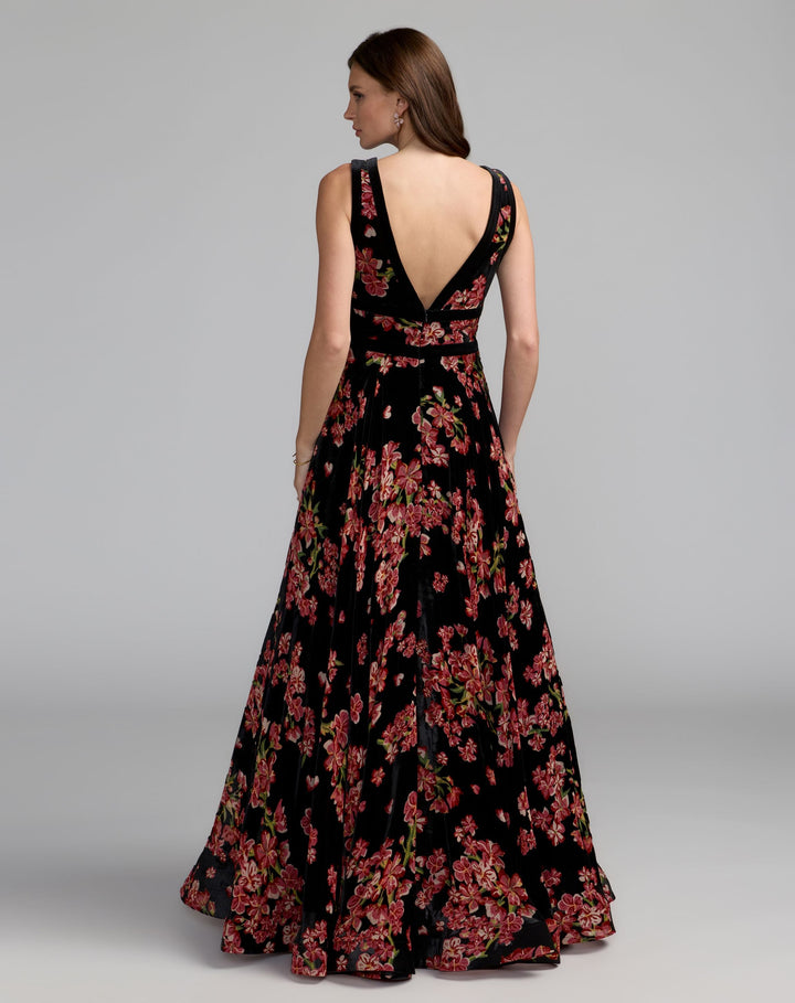 Mac Duggal 50173 Floral Velvet Ball Gown With Bow