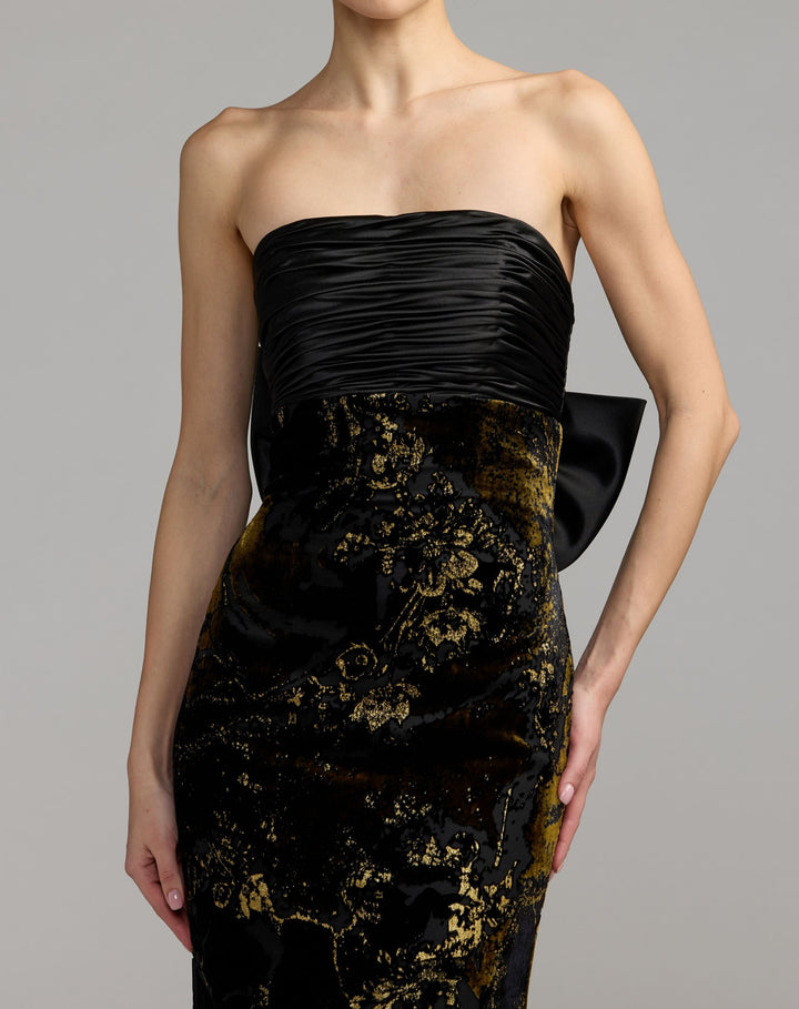 Mac Duggal 50218 Satin And Velvet Strapless Gown With Bow