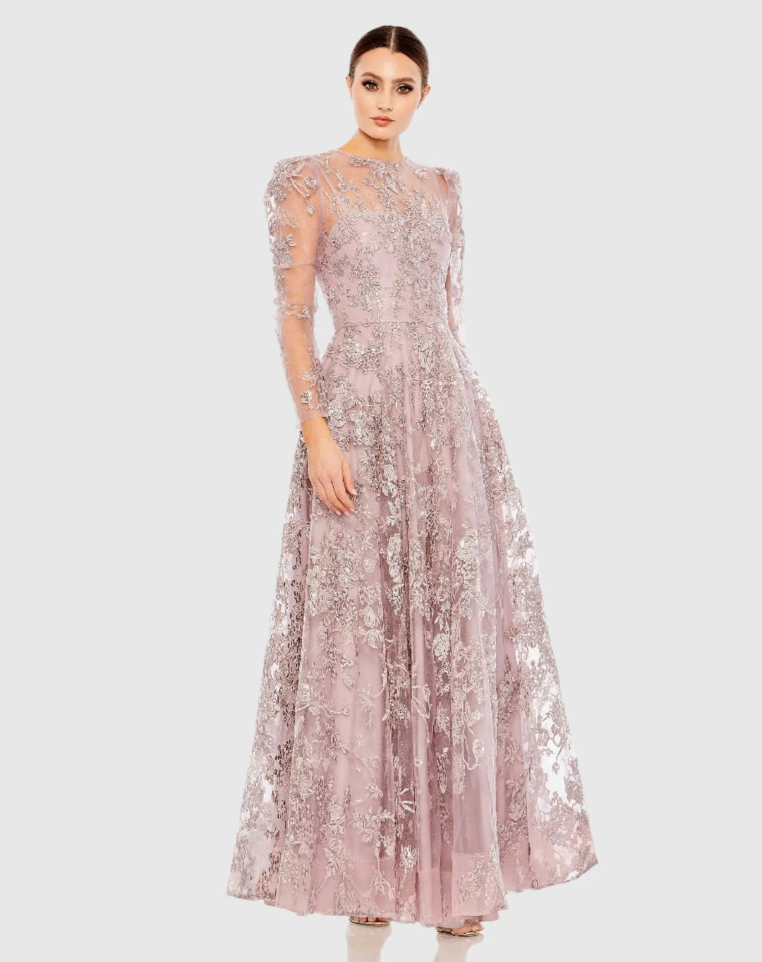Mac Duggal 50664 Embroidered Illusion High Neck A Line Dress