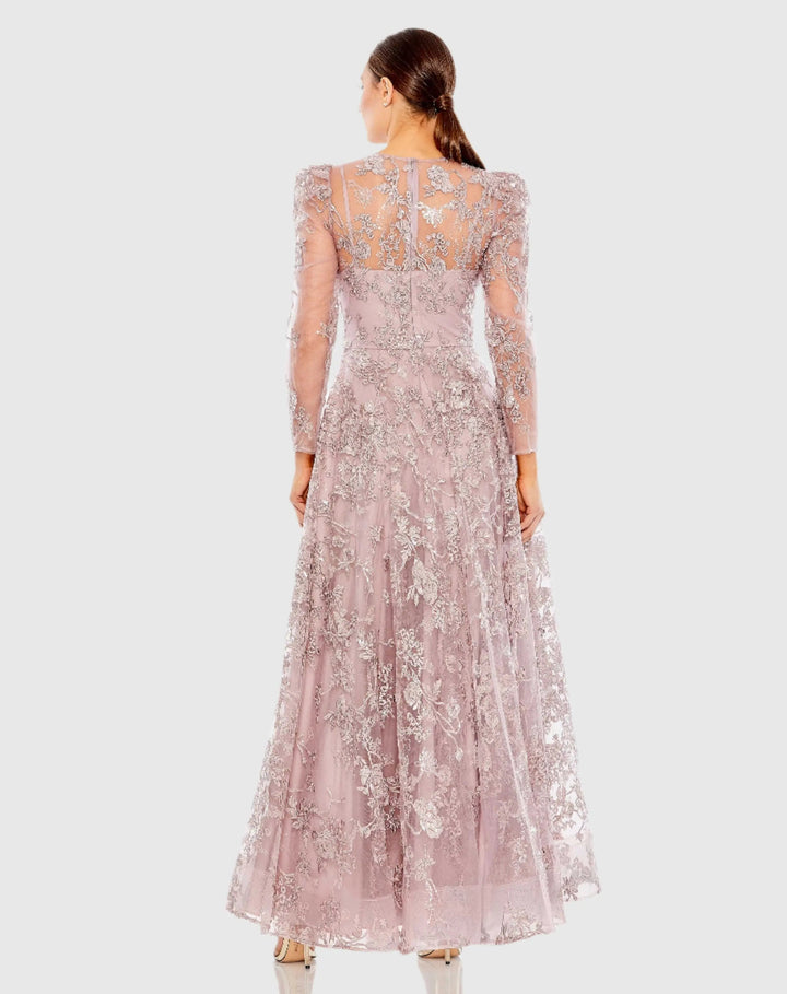Mac Duggal 50664 Embroidered Illusion High Neck A Line Dress