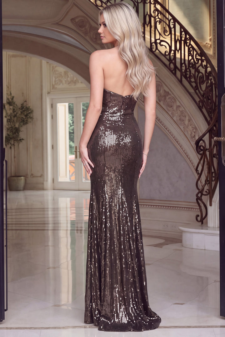 Jovani 51812 Halter Sculpted Waist Sequin Mermaid Gown with Open Back back view