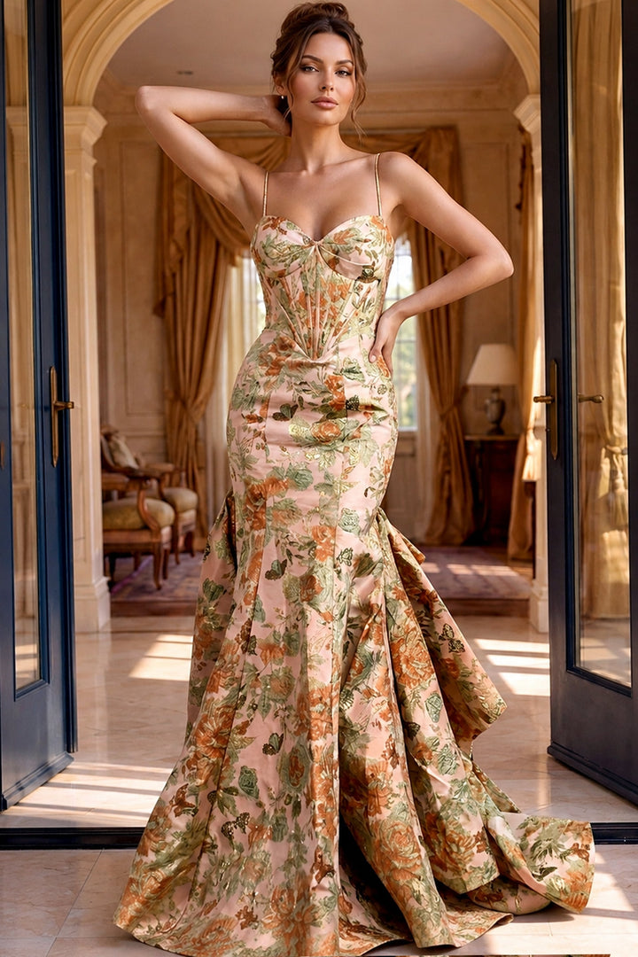 Jovani 52175 tiered floral trumpet gown, angle