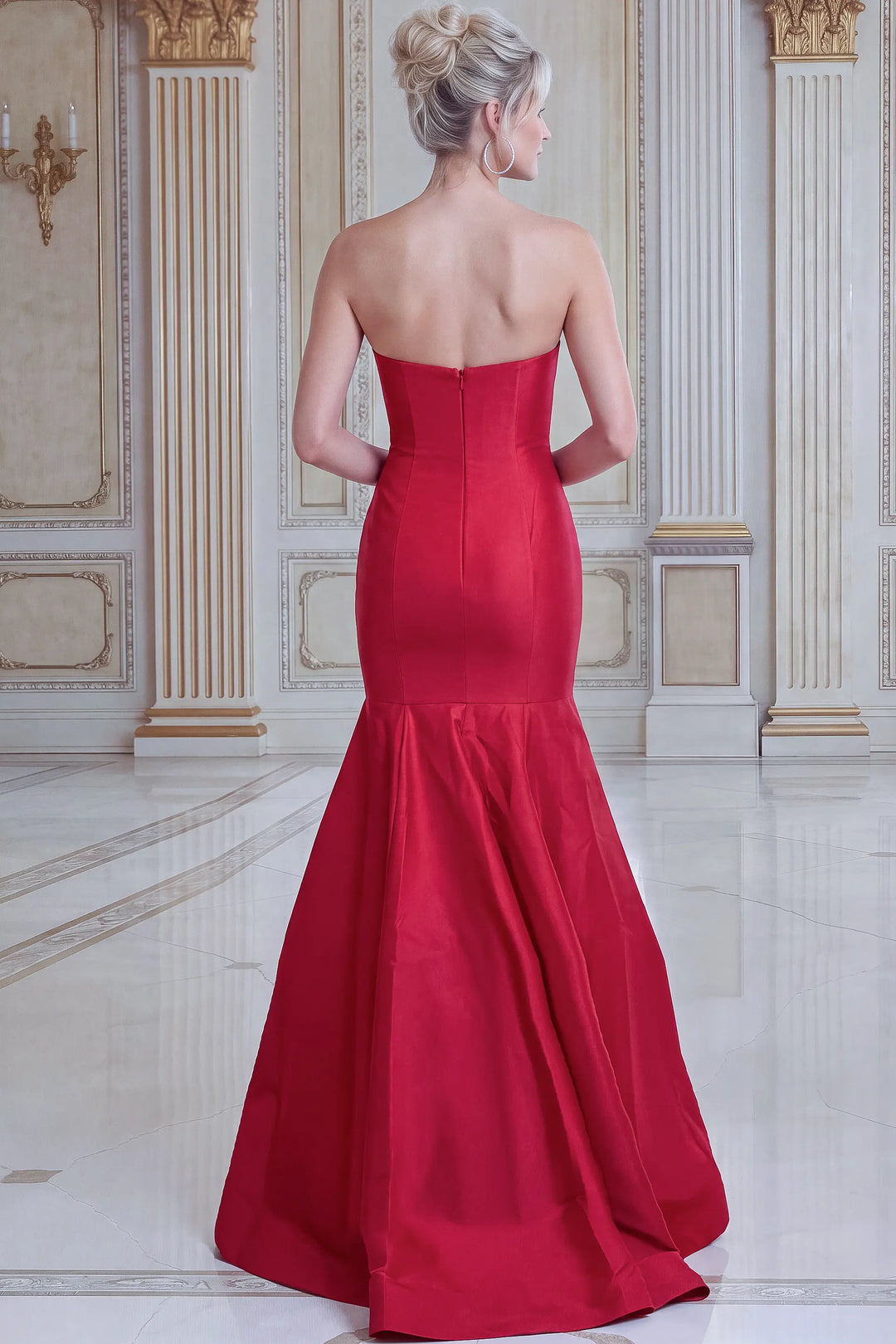 Jovani 53140 strapless embroidered mermaid evening gown back view