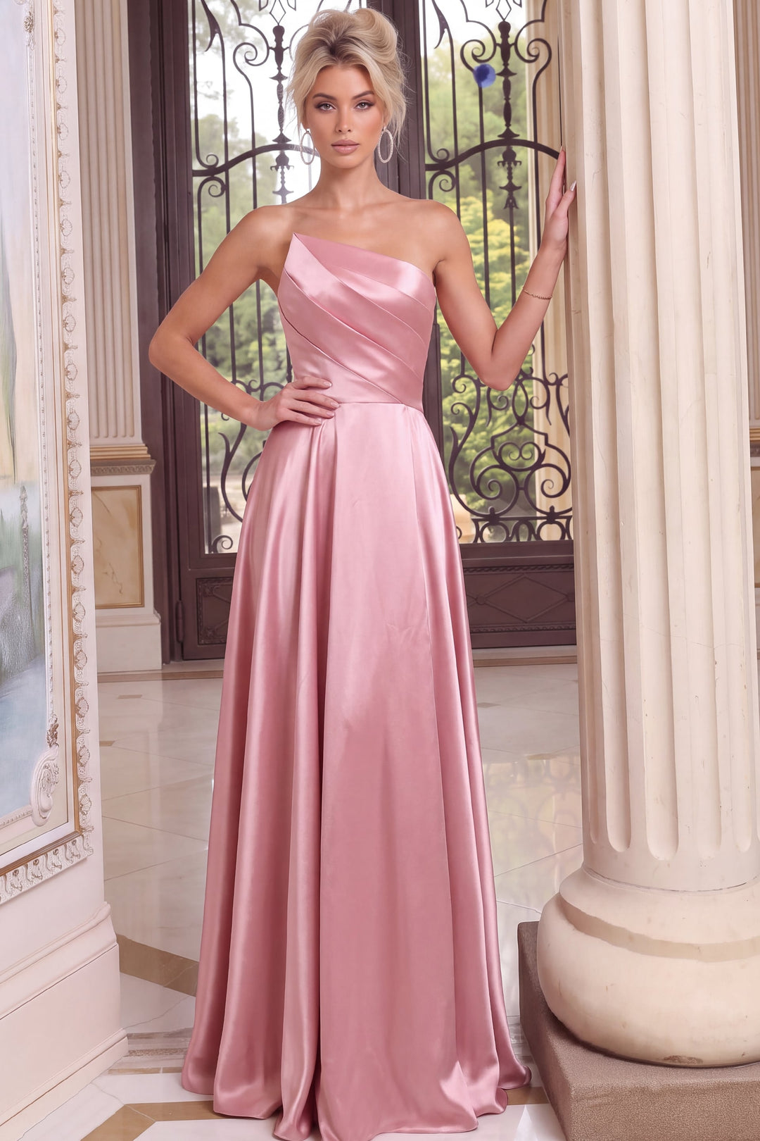 Jovani 53321 one-shoulder corset back A-line evening dress, front