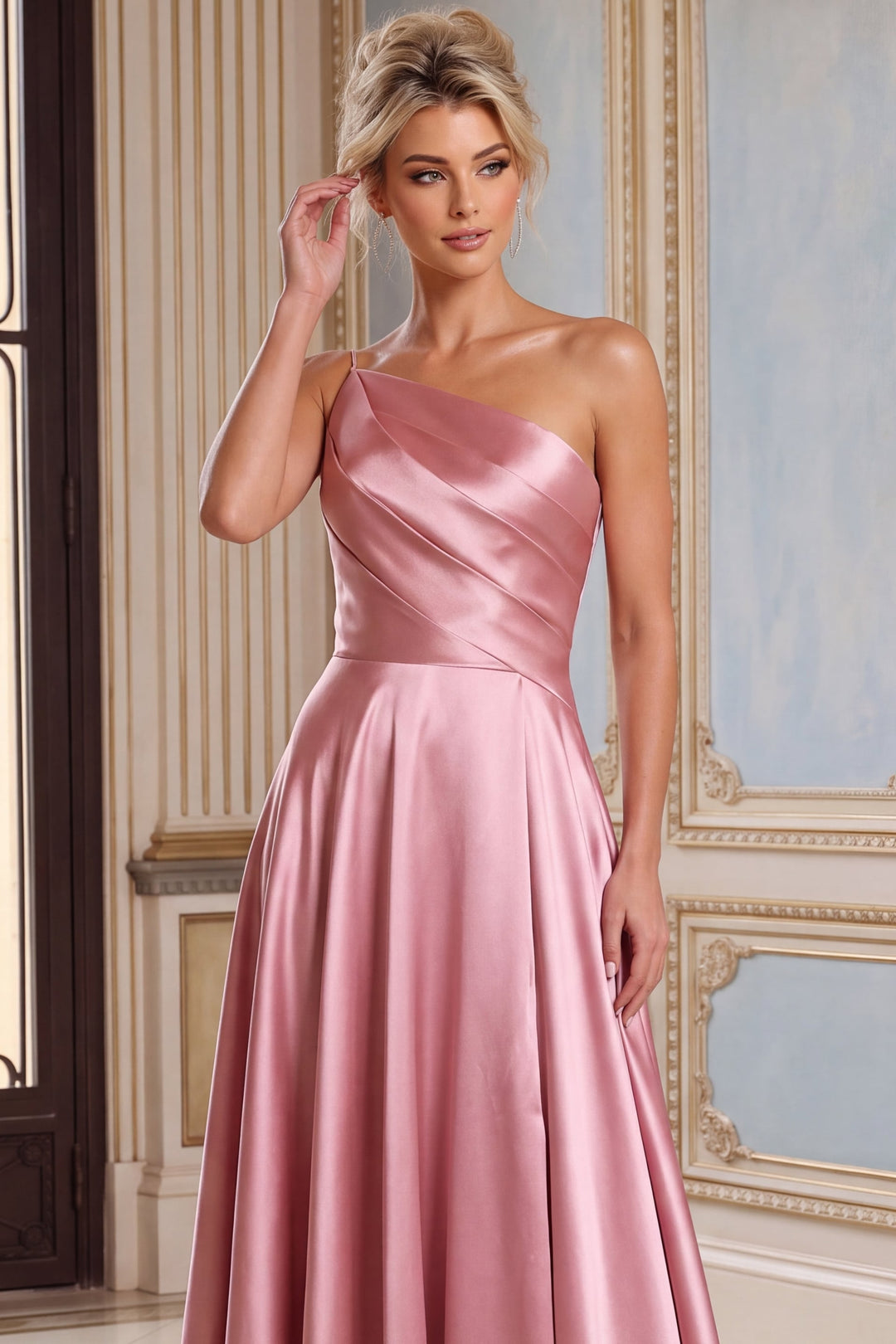 Jovani 53321 one-shoulder A-line evening dress, angle