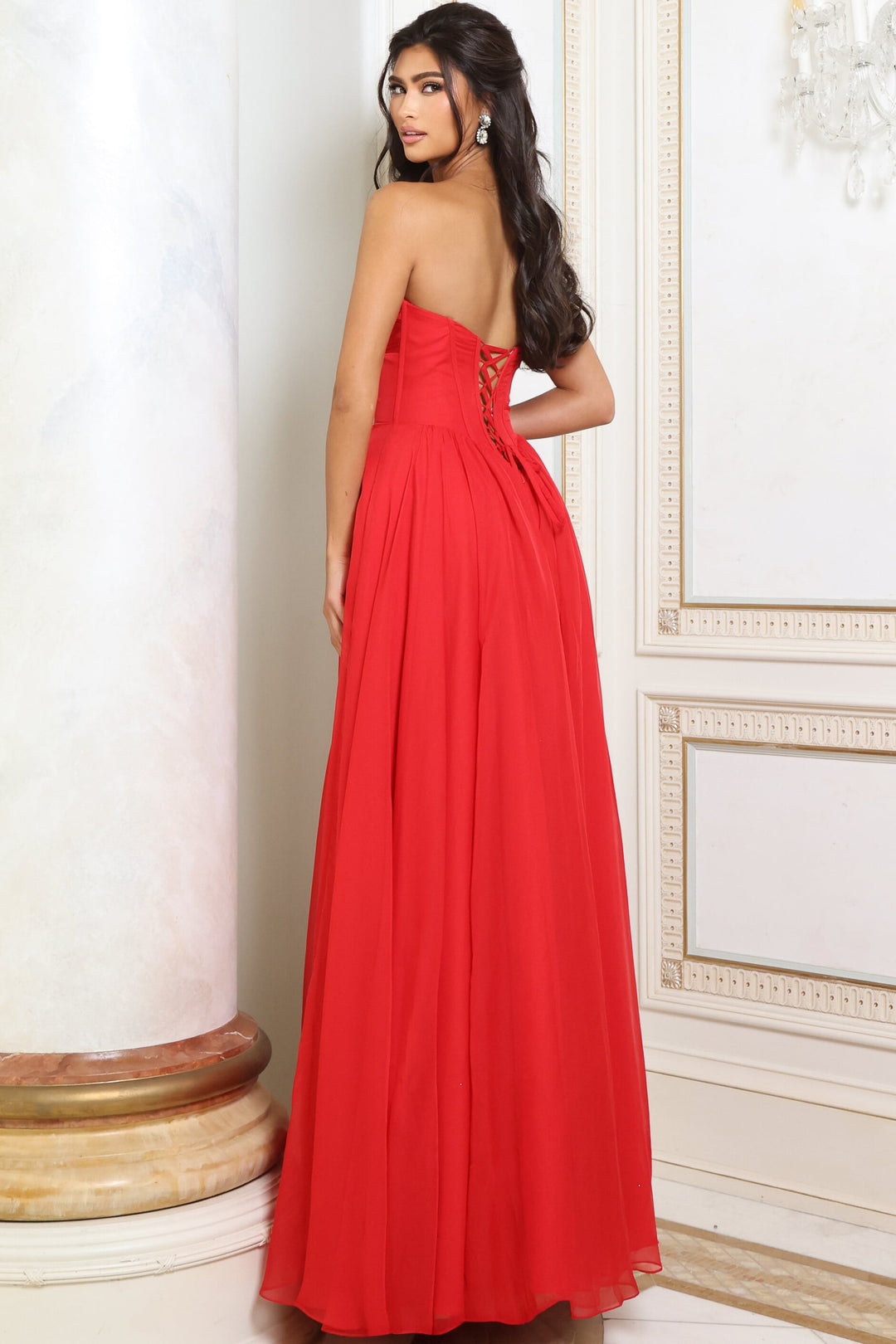 Jovani 53721 Strapless Twist Front Keyhole A-Line Gown with Lace-Up Back back view