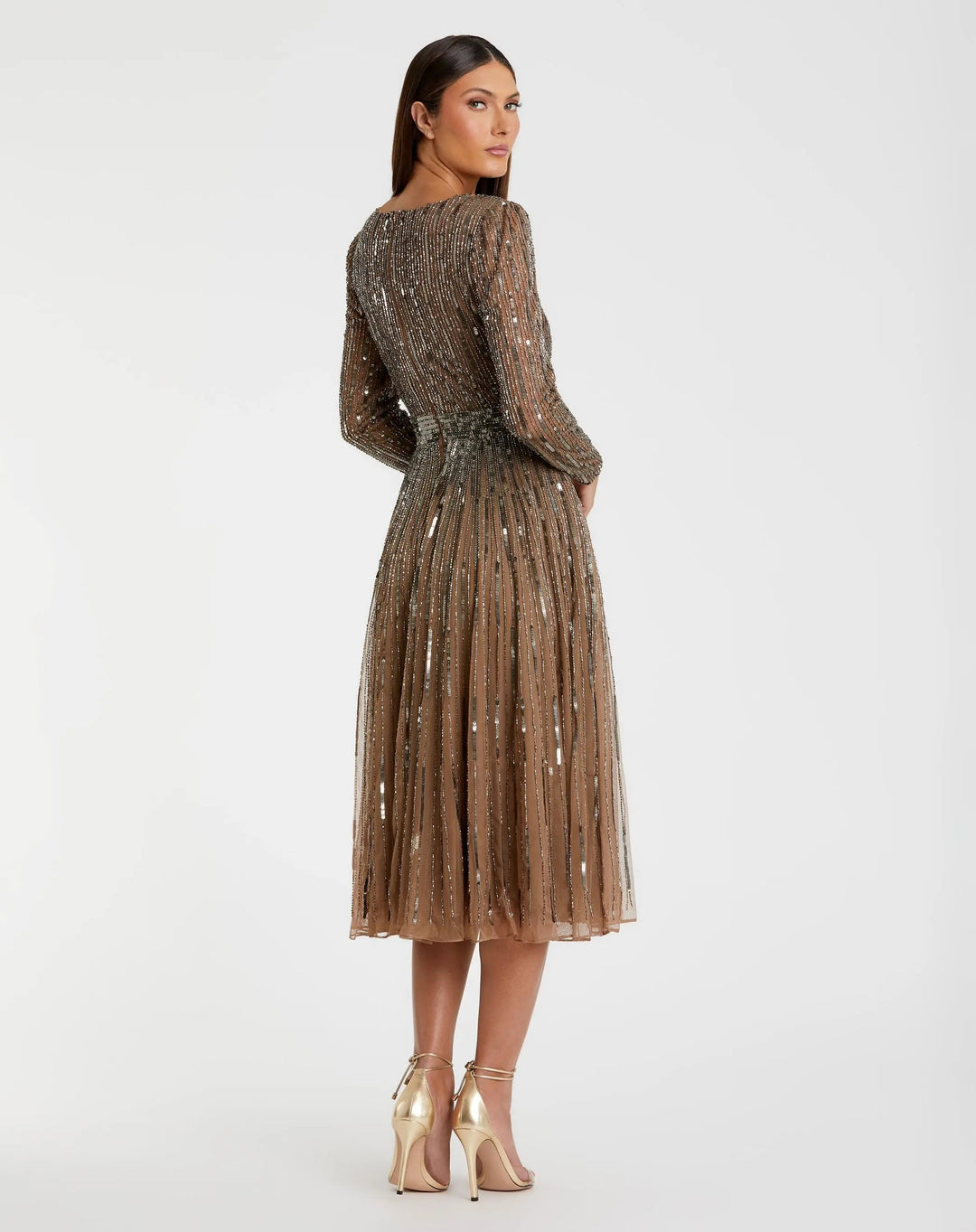 Mac Duggal 5528 Long Sleeve Tea Length Dress