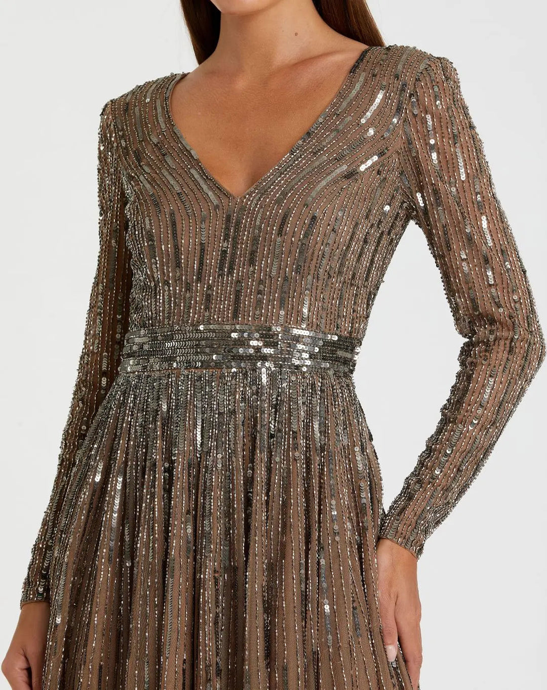 Mac Duggal 5528 Long Sleeve Tea Length Dress
