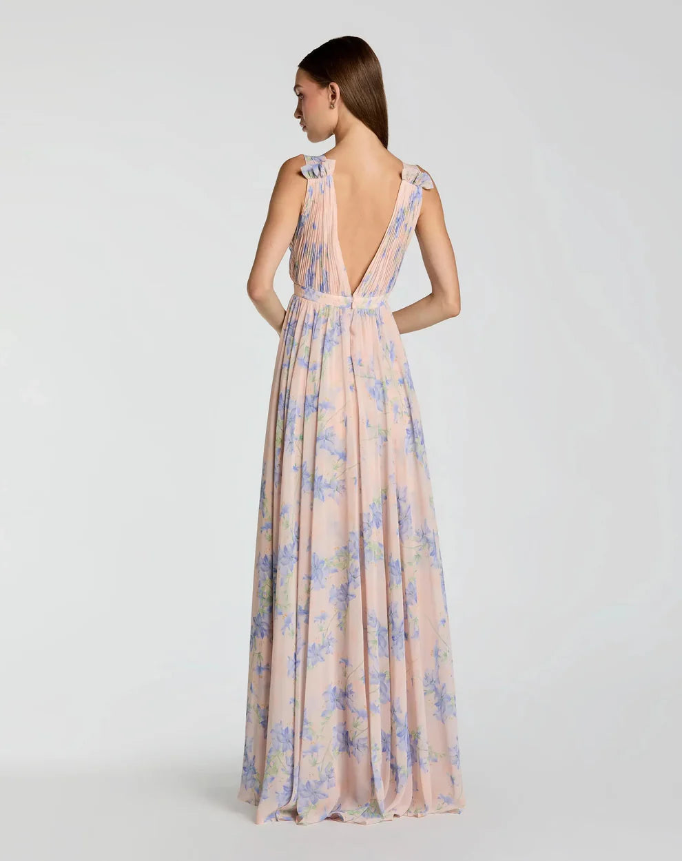Mac Duggal 9955321P Petite Pink Sleeveless Pleated Chiffon V-Neck Gown