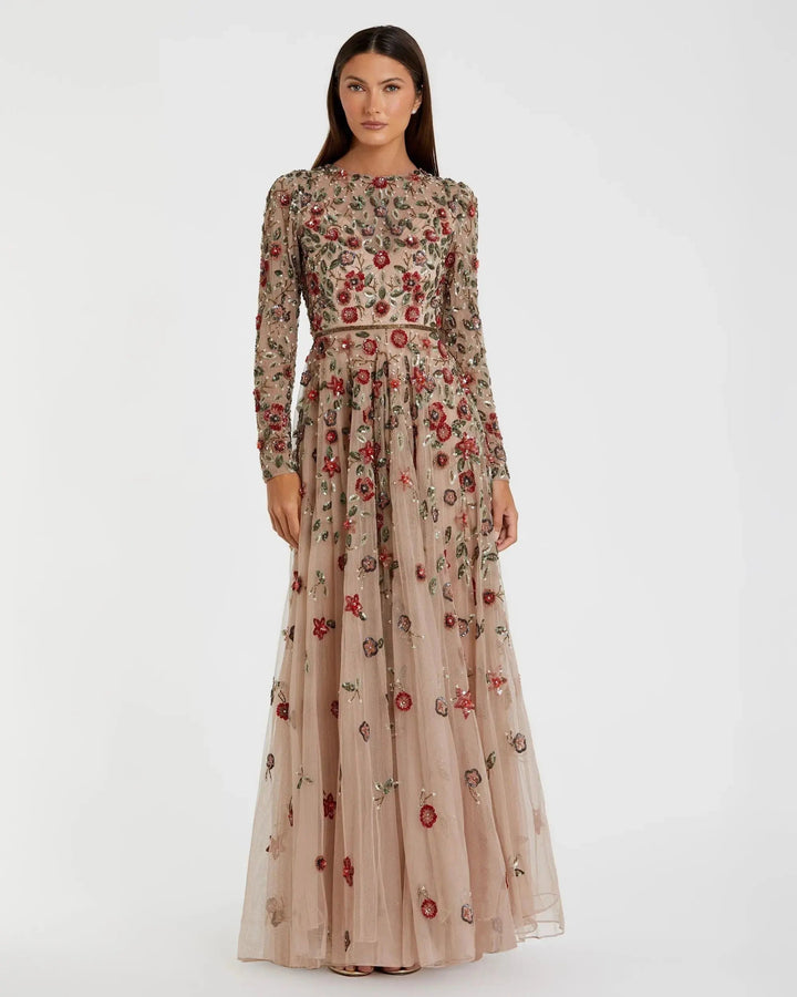 Mac Duggal 5533 Embellished High Neck Long Sleeve A Line Gown