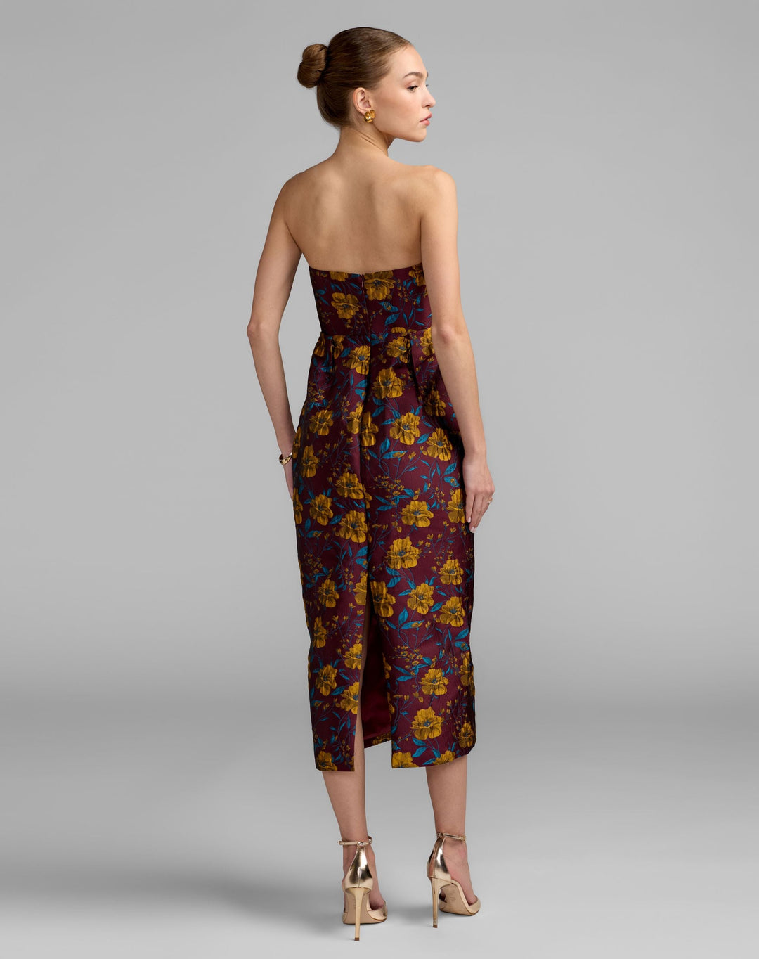 Mac Duggal 56097 Floral Brocade Strapless Fitted Midi Dress