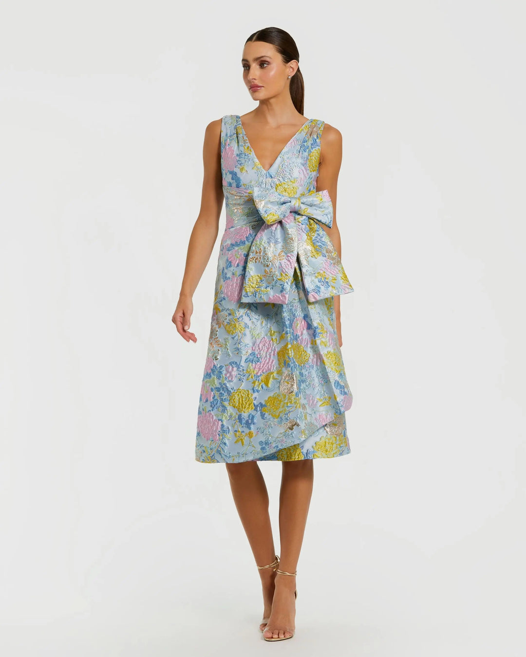Mac Duggal 56104 Floral Brocade Sleeveless Midi Dress With Bow