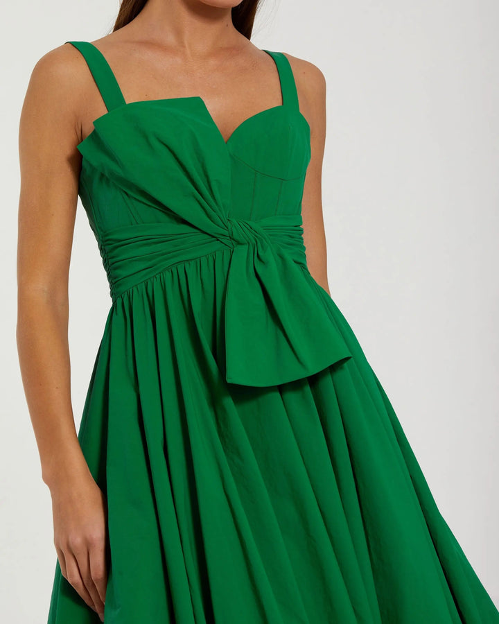 Green Sleeveless Corset Ball Gown With Bow - FOSTANI.com