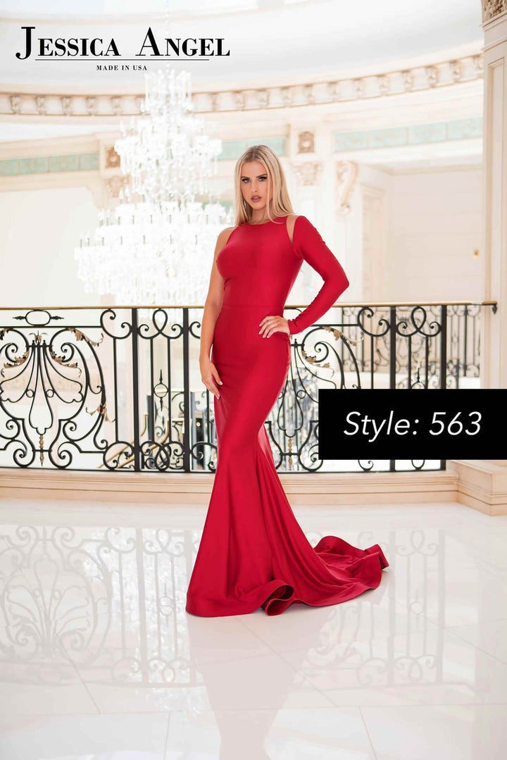 Jessica Angel 563 one shoulder evening gown front view