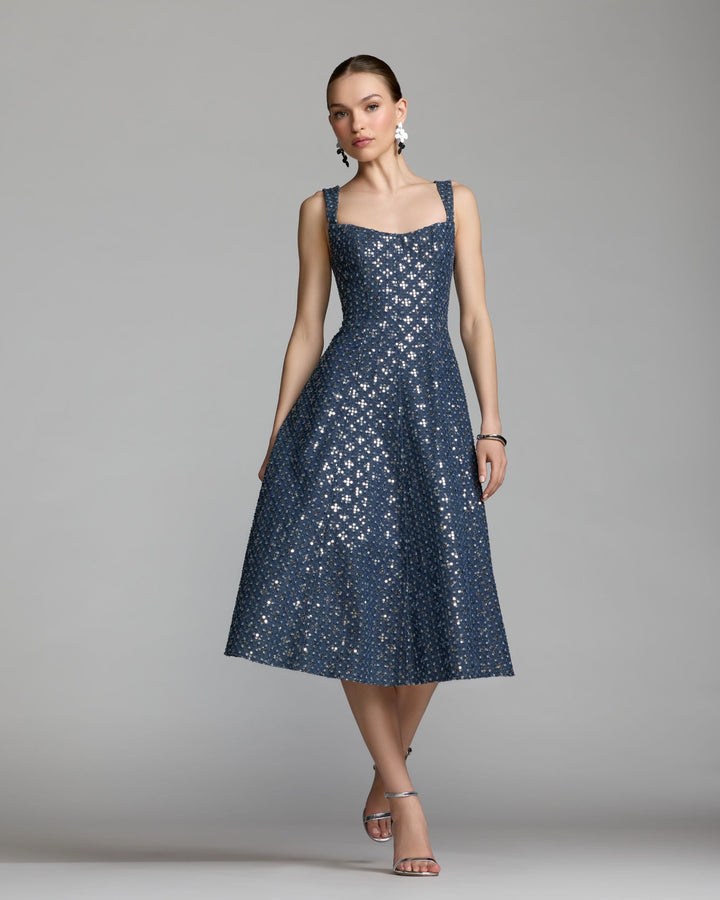 Mac Duggal 56300 Sleeveless Sequin Denim Midi Dress