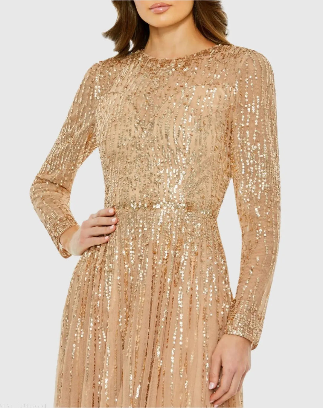 Mac Duggal 5636 Illusion High Neck Long Sleeve Embellished Gown