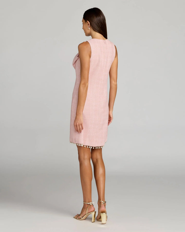 Pink Boucle Pearl Mini Dress With Bow - FOSTANI.com