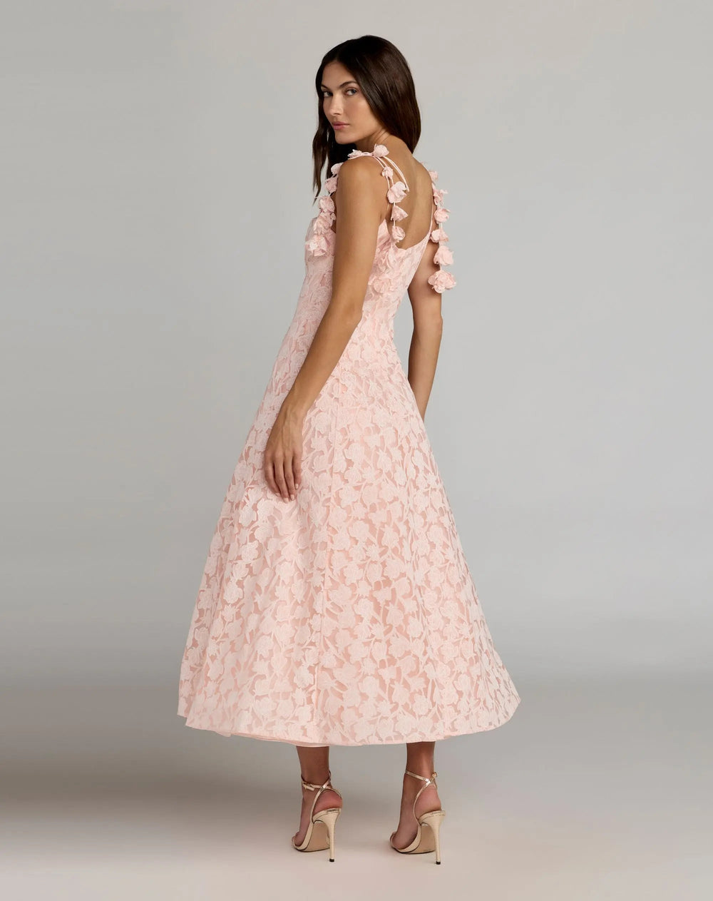 Pink Scoop Neck Floral A-Line Midi Dress - FOSTANI.com