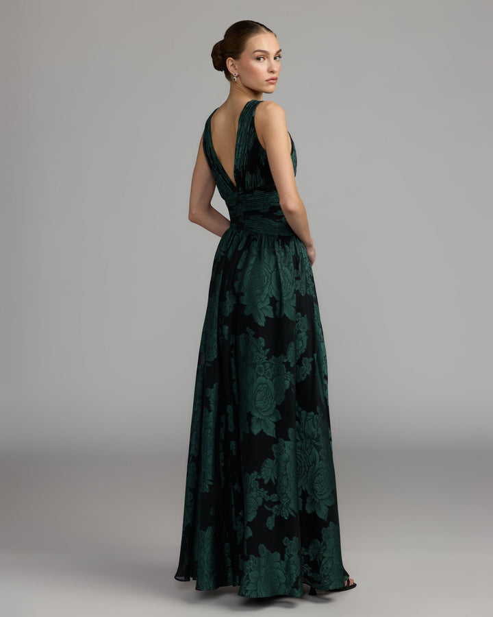 Mac Duggal 56487 Floral Sleeveless Plunge Neck Gown