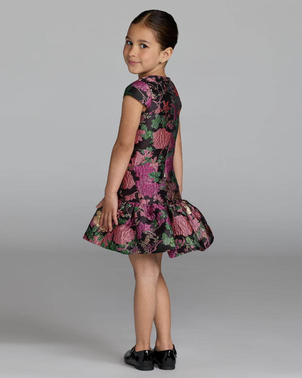 Mac Duggal 56538 Girls Floral Brocade Drop Waist Mini Dress