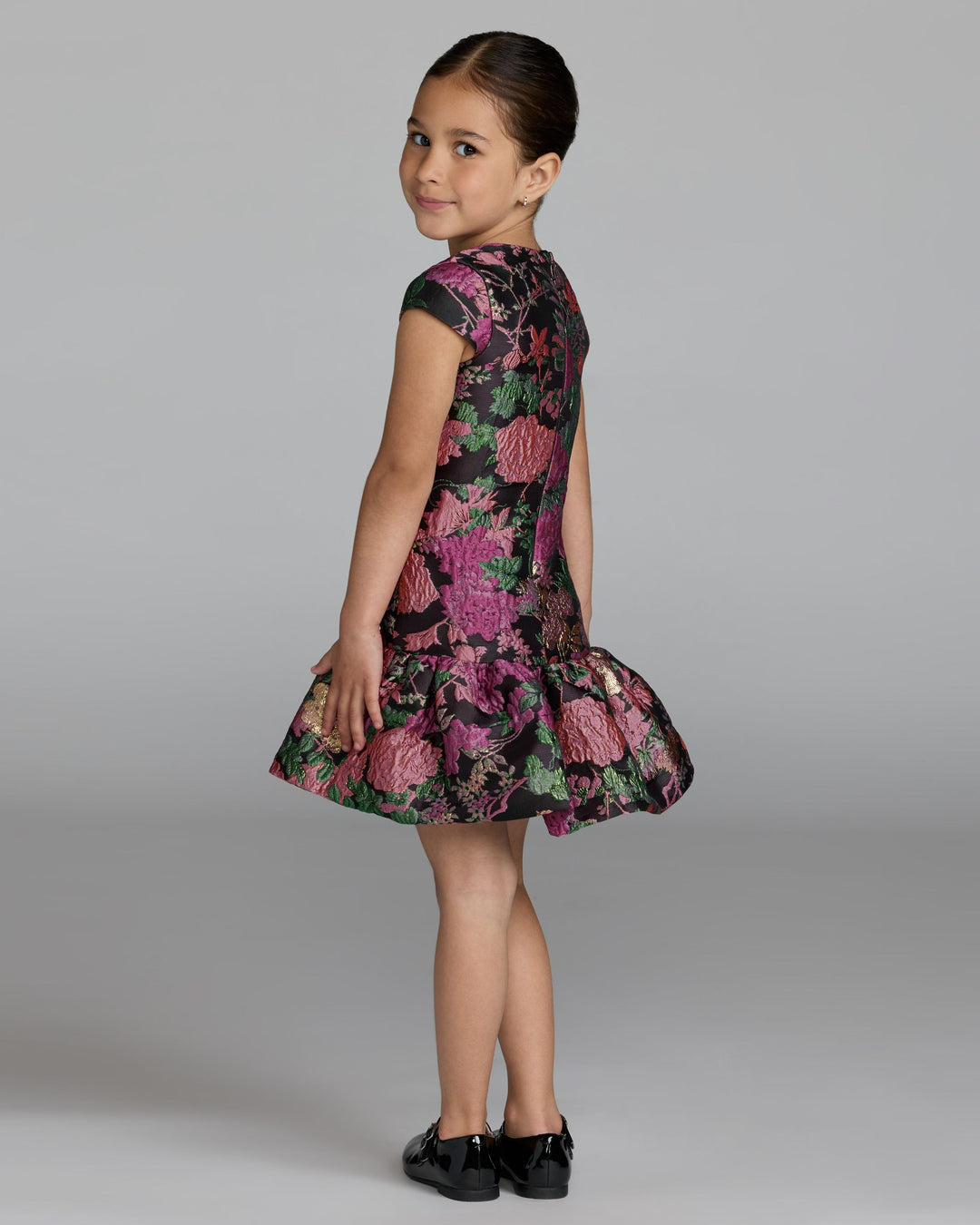 Mac Duggal 56538 Girls Floral Brocade Drop Waist Mini Dress