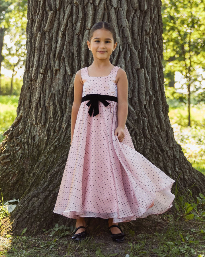 Mac Duggal 56540 Girls Polka Dot Square Neck Dress With Bow