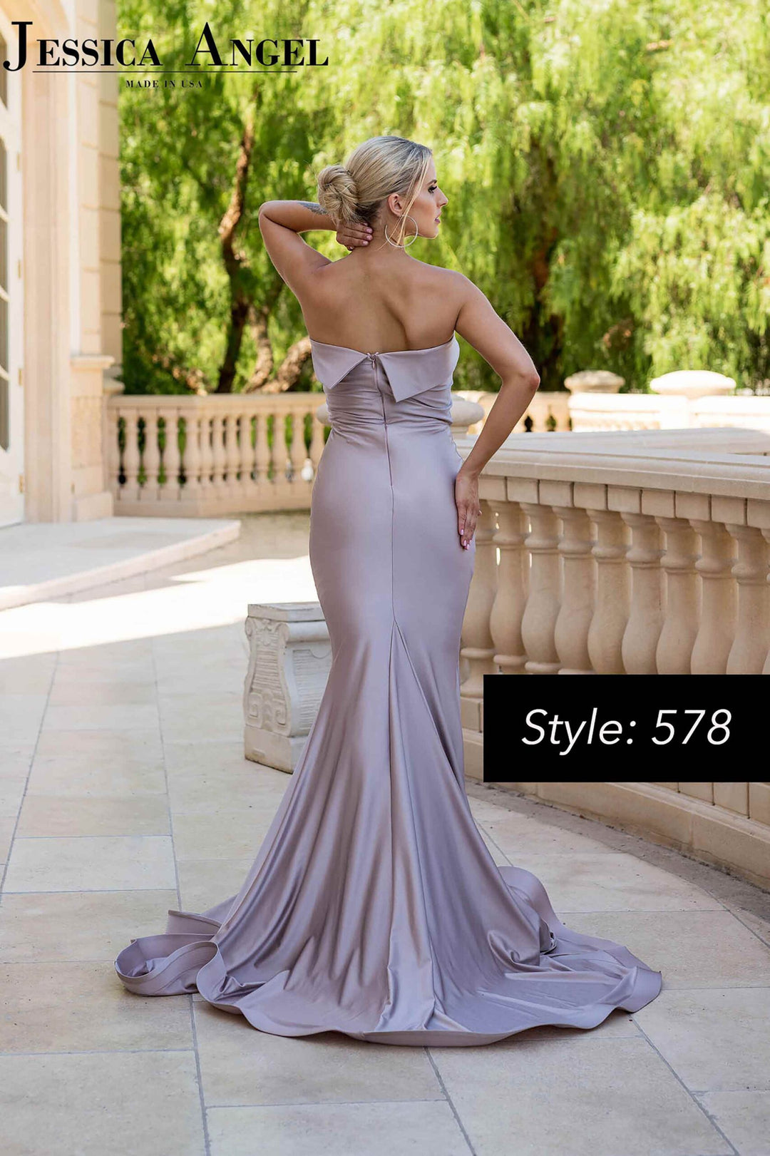 Jessica Angel 578 strapless mermaid evening gown back view