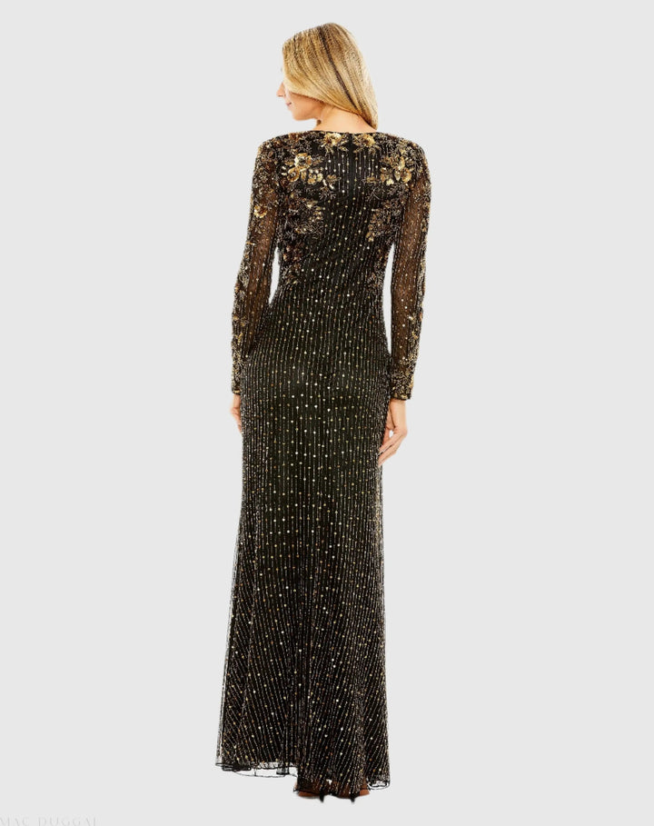 Mac Duggal 5956 High Neck Long Sleeve Embellished Gown