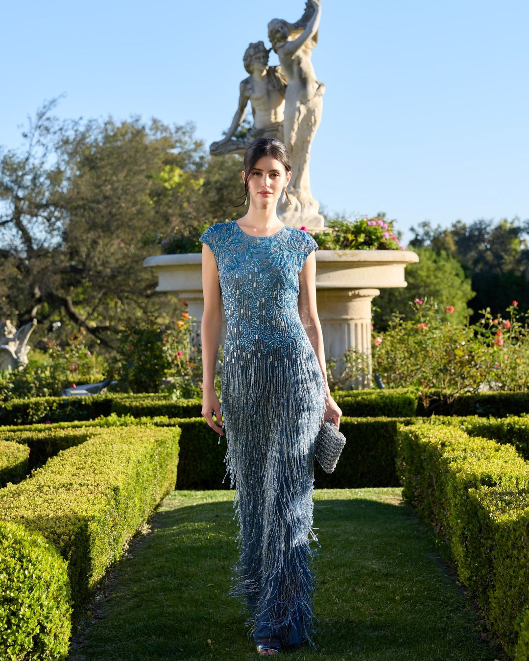Mac Duggal 6169 Embellished Cap Sleeve Gown With Fringe Beading Dress