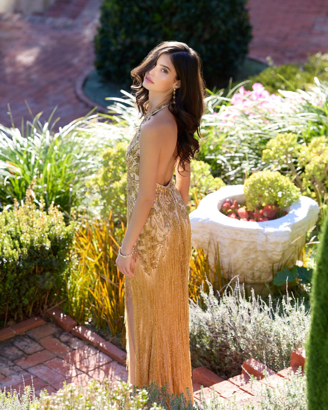 Mac Duggal 6170 Embellished Halter Gown with Beaded Fringe